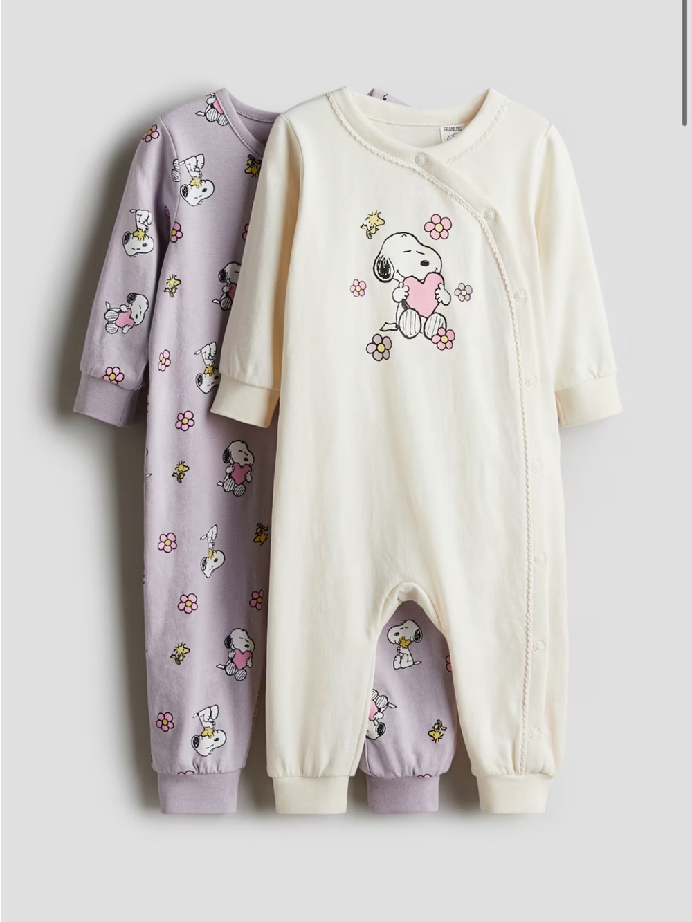 Snoopy Baby 2-Pack Long-Sleeve Footless Pajama Rompers - Cream & Light Purple